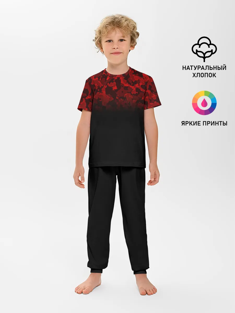 Детская пижама с брюками / BLACK RED CAMO | RED MILLITARY