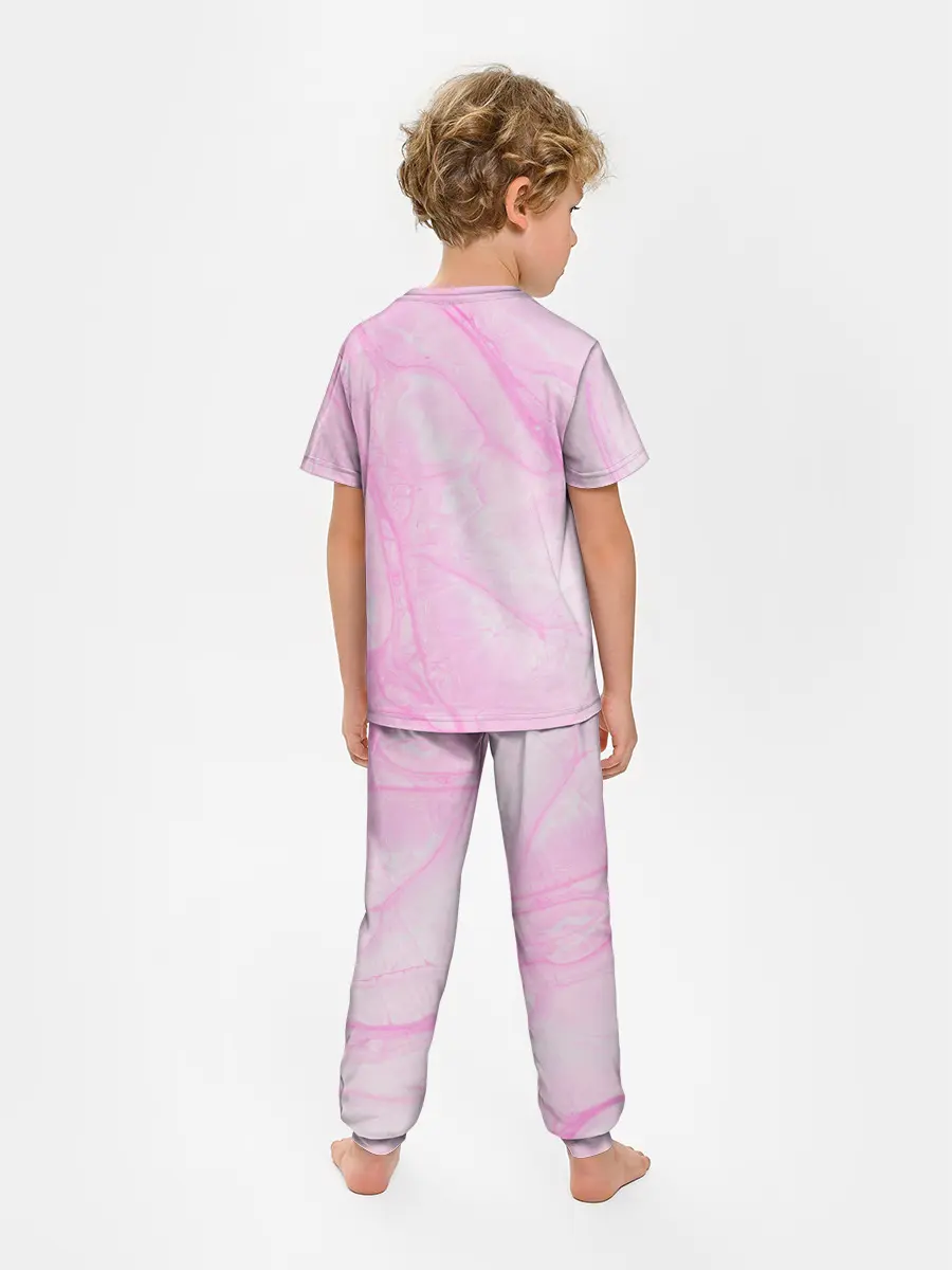 Детская пижама с брюками / розовые разводы краска зефир