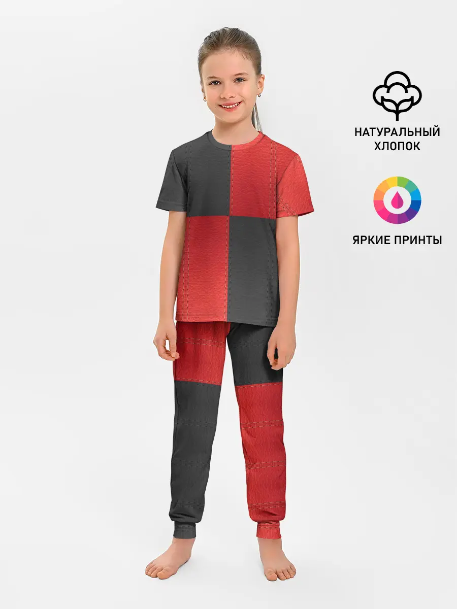 Детская пижама с брюками / Черно-красная Кожа