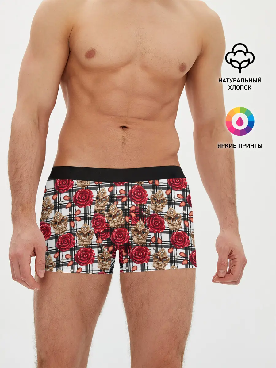 Мужские трусы боксеры / Розы в клеточку