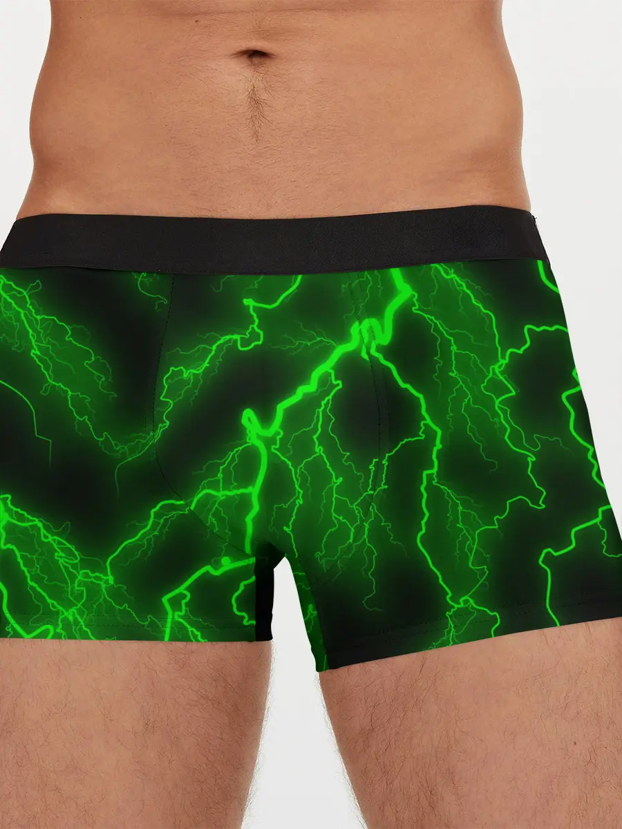 Мужские трусы боксеры / МОЛНИЯ GREEN NEON