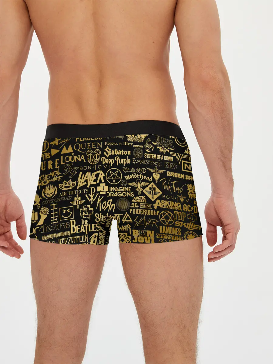 Мужские трусы боксеры / ЛОГОТИПЫ РОК ГРУПП GOLD