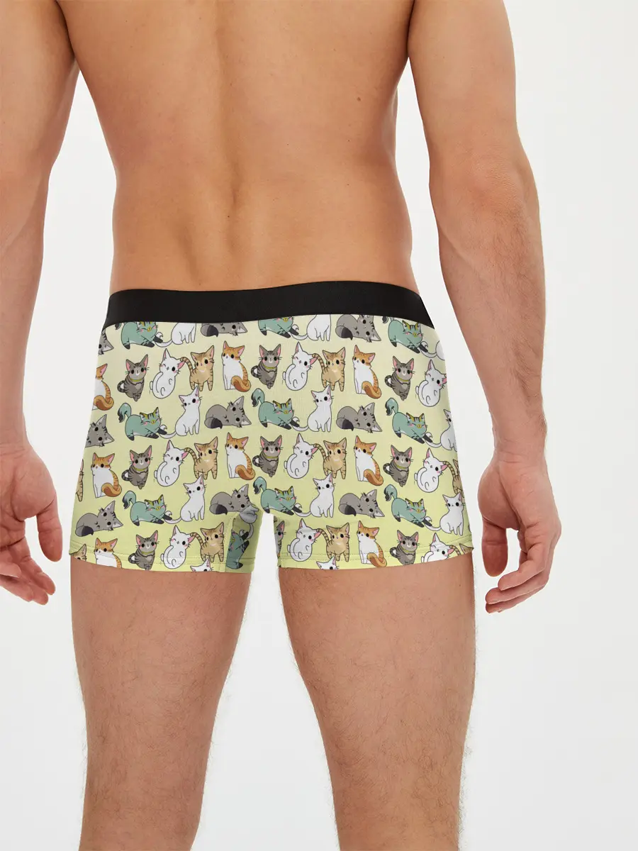 Мужские трусы боксеры / мультяшные котики на желтом мя
