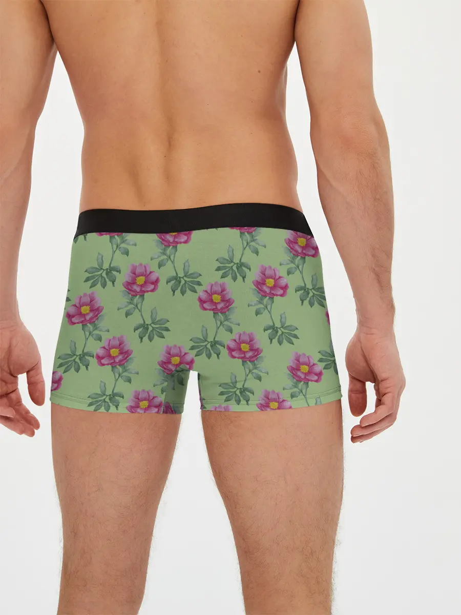 Мужские трусы боксеры / Пионы на светло зеленом фоне