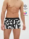 Мужские трусы боксеры / Белые коты на черном фоне