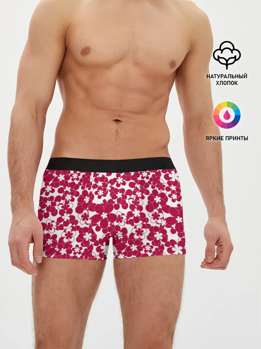 Мужские трусы боксеры / Бело-красный цветочный