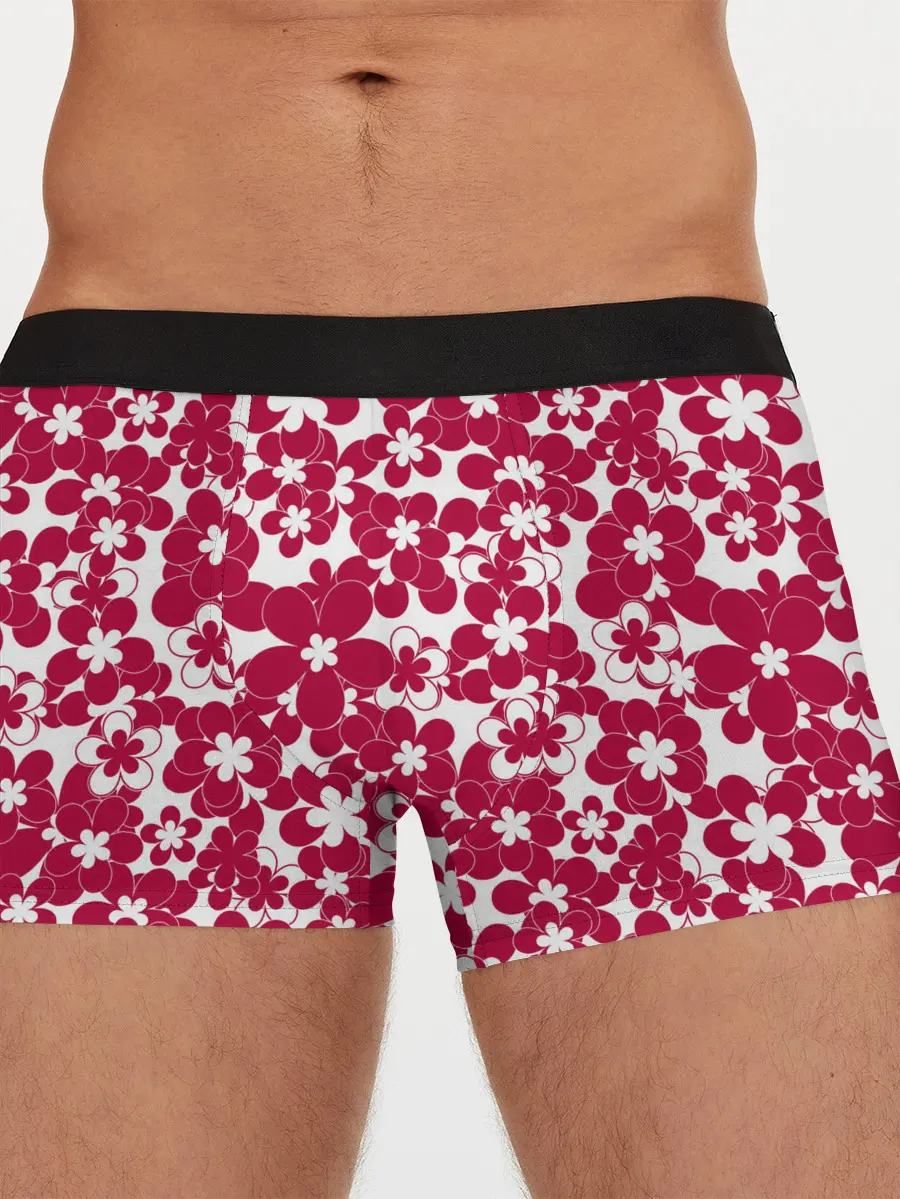 Мужские трусы боксеры / Бело-красный цветочный