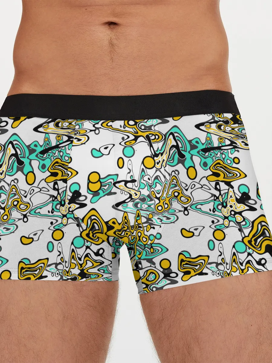 Мужские трусы боксеры / Бирюзово-желтый узор