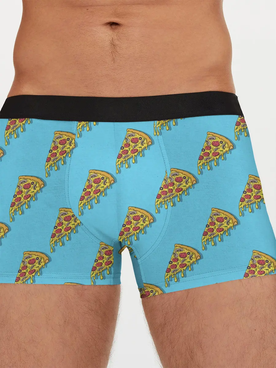 Мужские трусы боксеры / Пицца паттерн на голубом