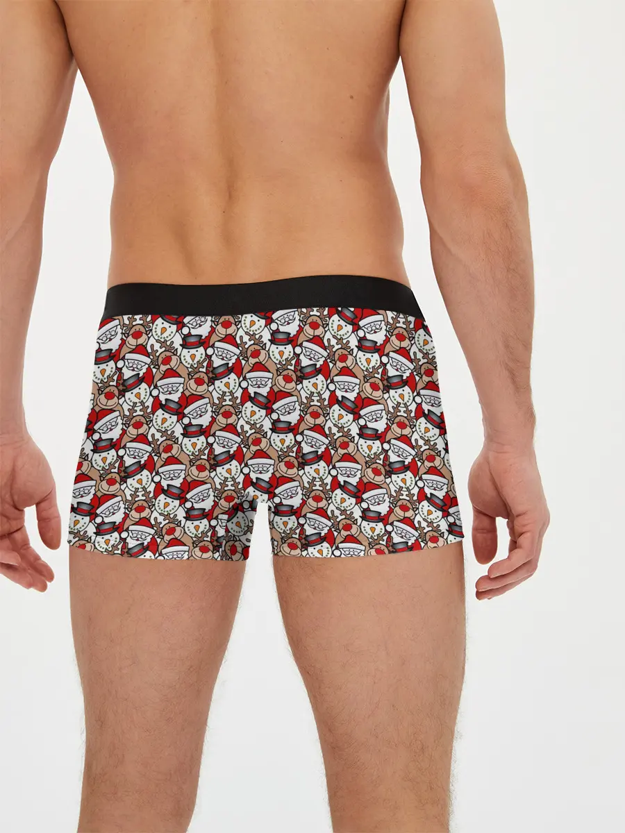 Мужские трусы боксеры / Дед Мороз, Снеговик, Олень