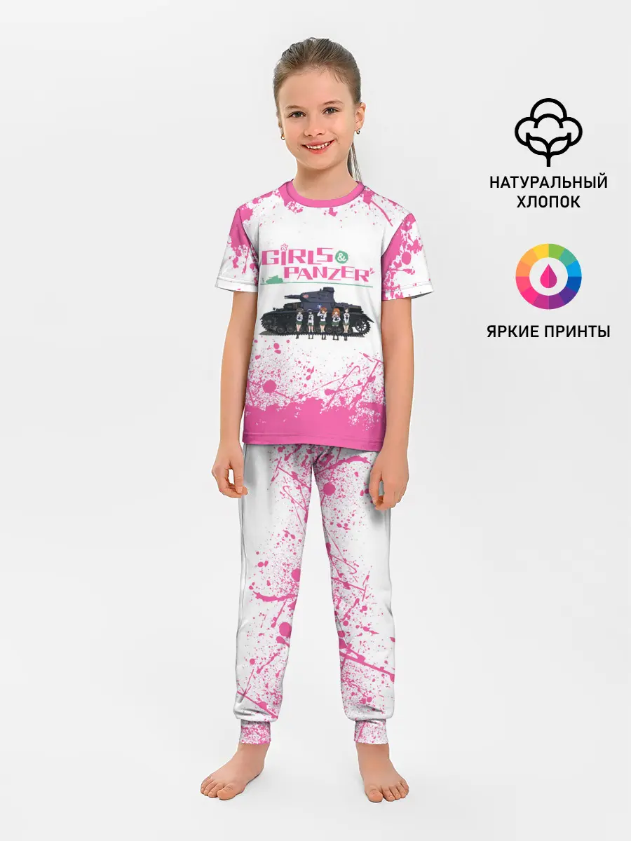 Детская пижама с брюками / Девушки и танки | Pink