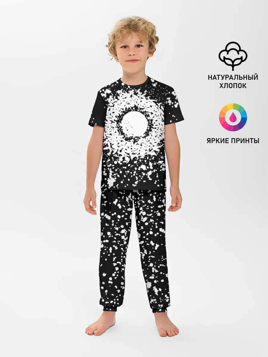 Детская пижама с брюками / Каллиграфия на чёрном фоне