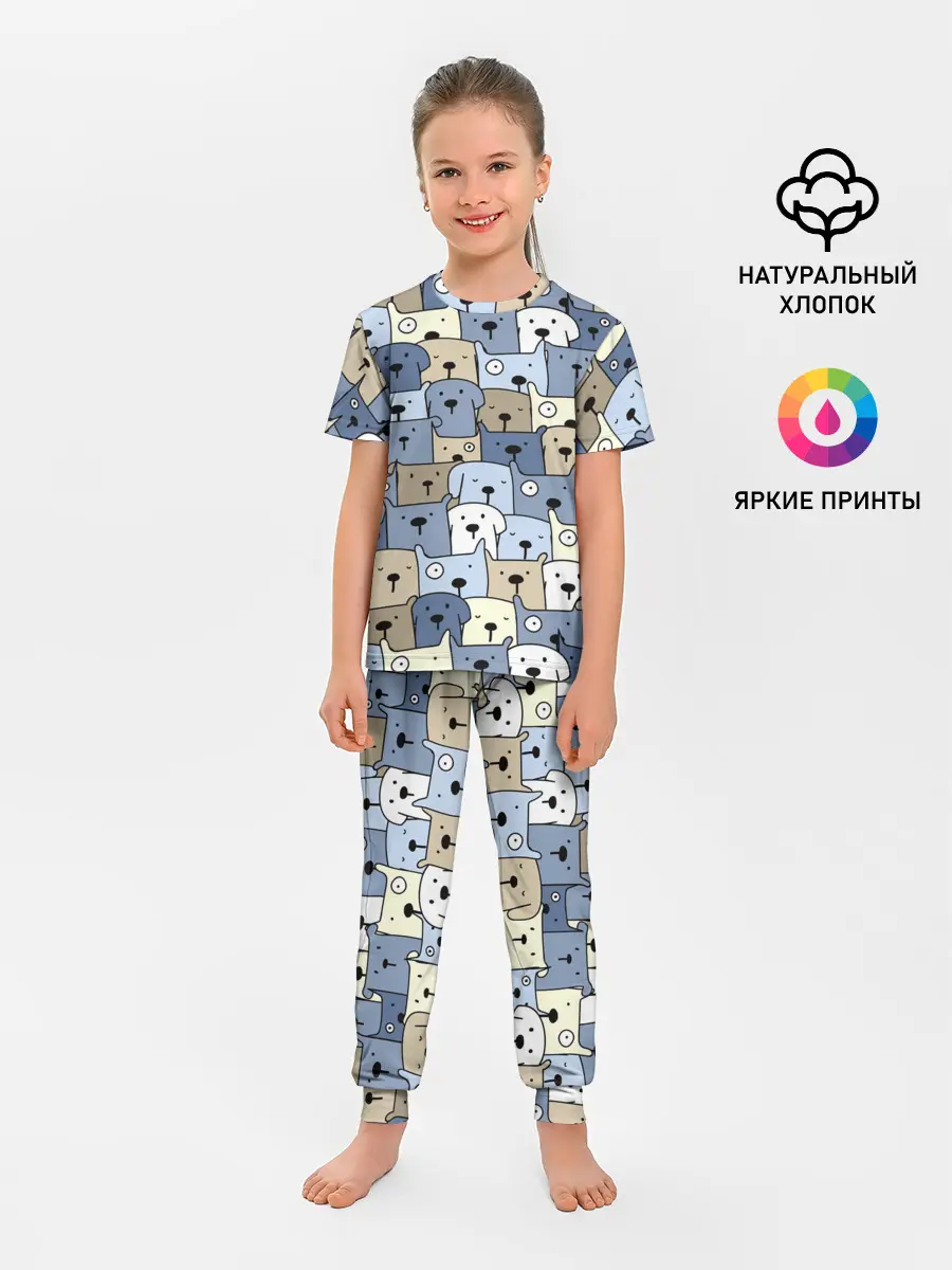 Детская пижама с брюками / Собачки рисунок паттерном