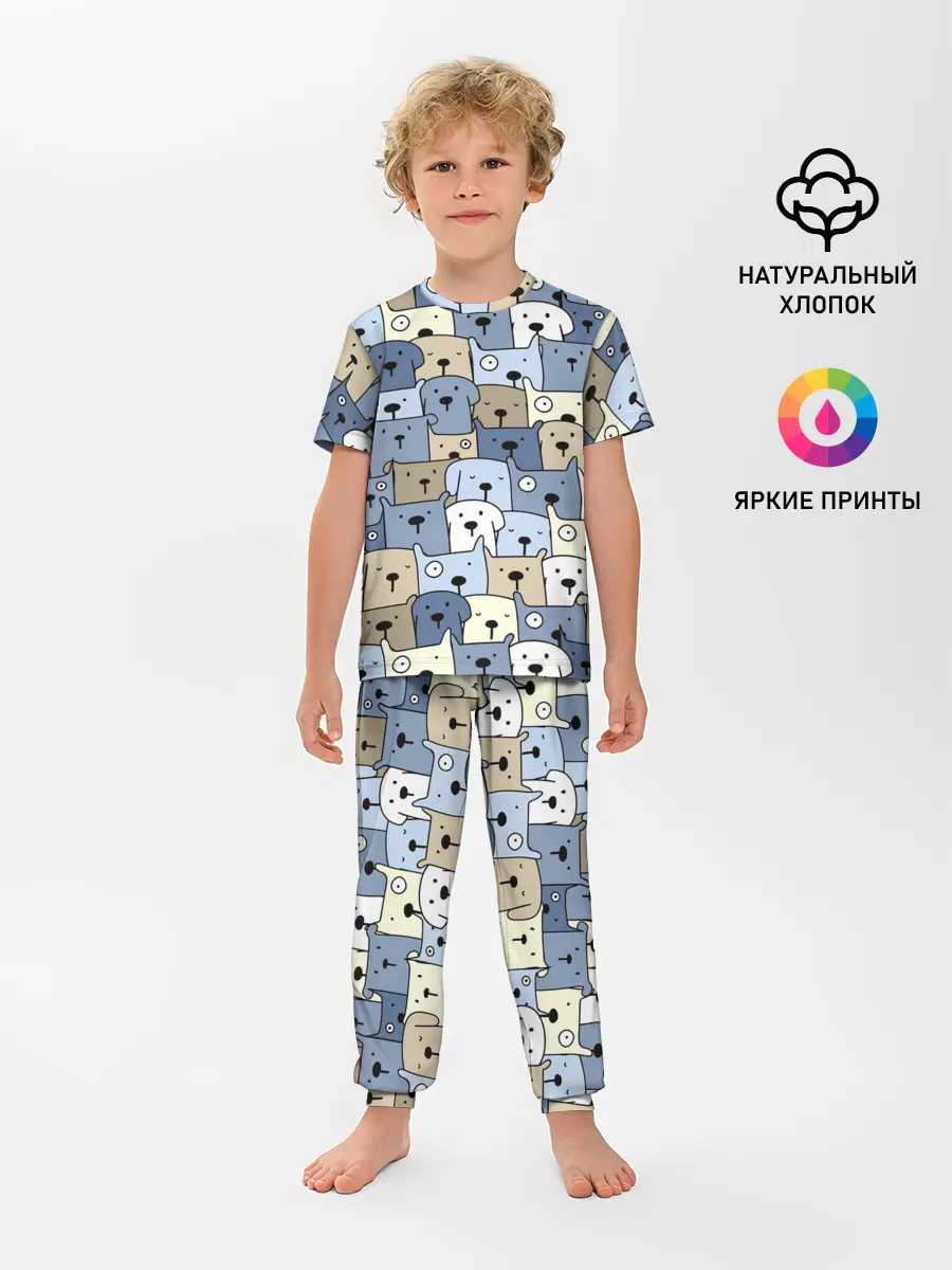 Детская пижама с брюками / Собачки рисунок паттерном