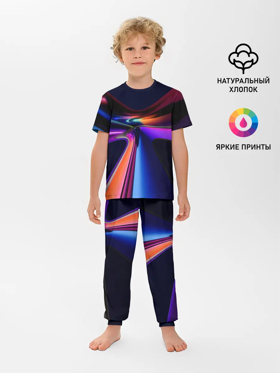 Детская пижама с брюками / Красочные светящиеся линии