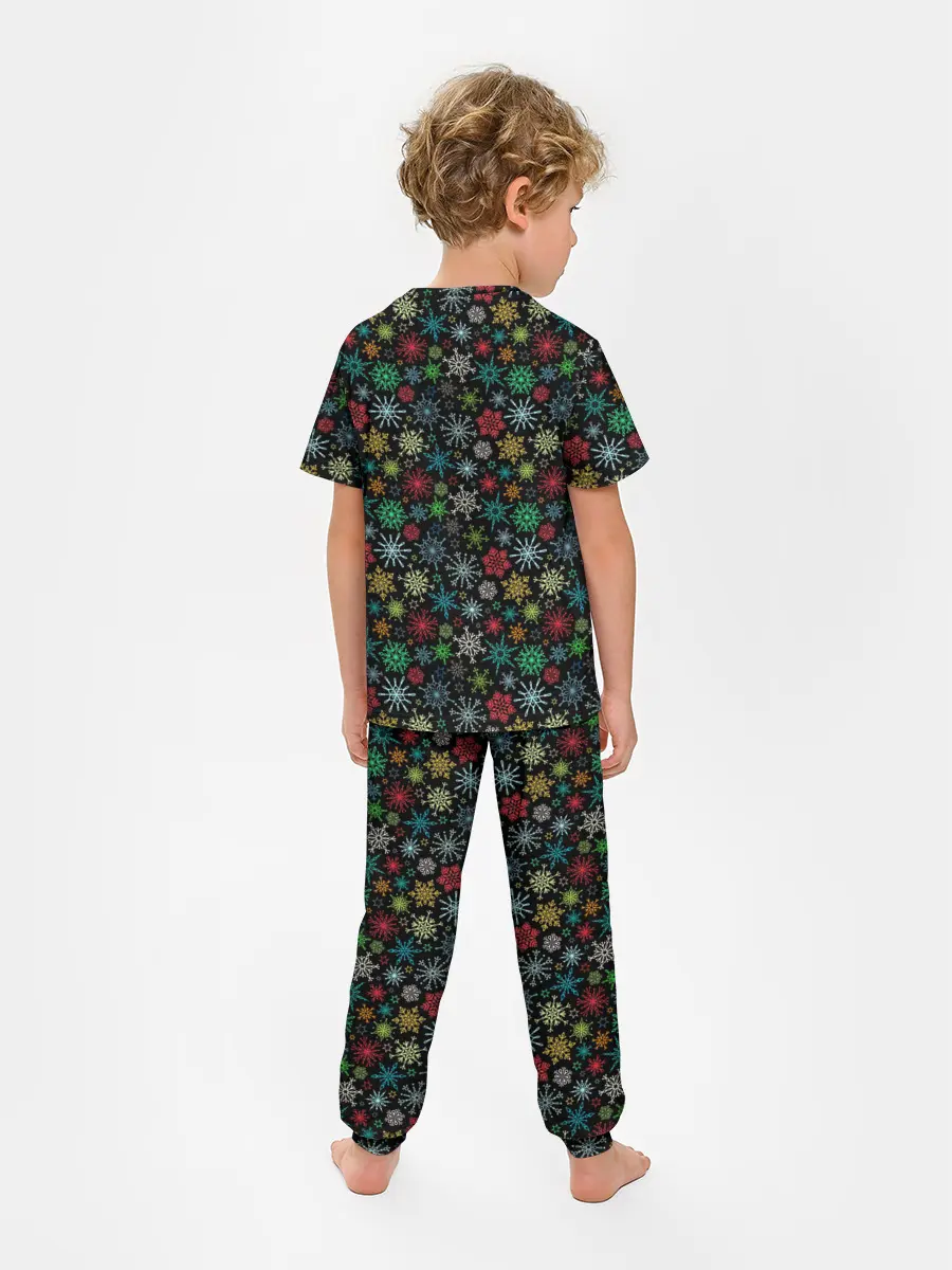 Детская пижама с брюками / Разноцветные Снежинки