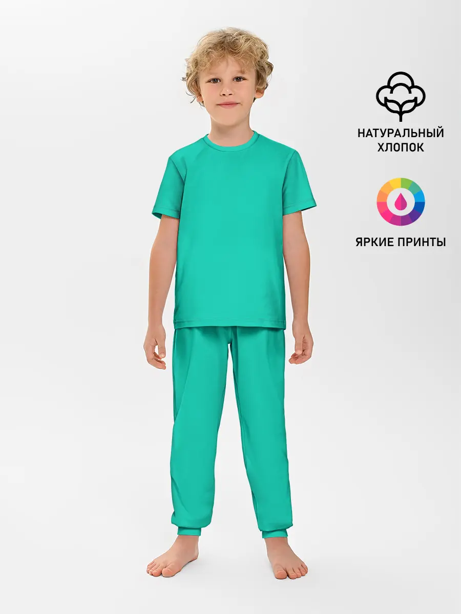 Детская пижама с брюками / Бискайский зеленый без рисунка