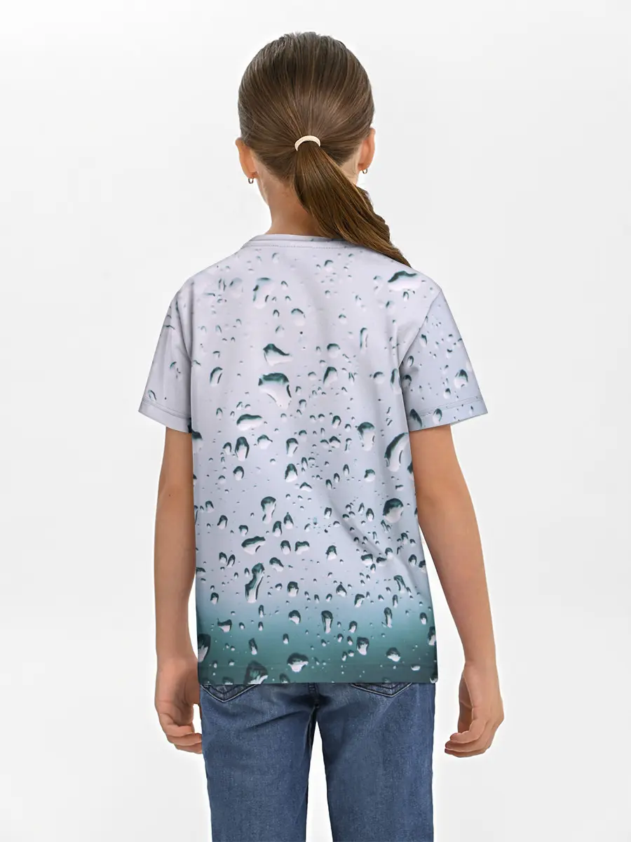 Детская базовая футболка / Капли окно стекло дождь серо