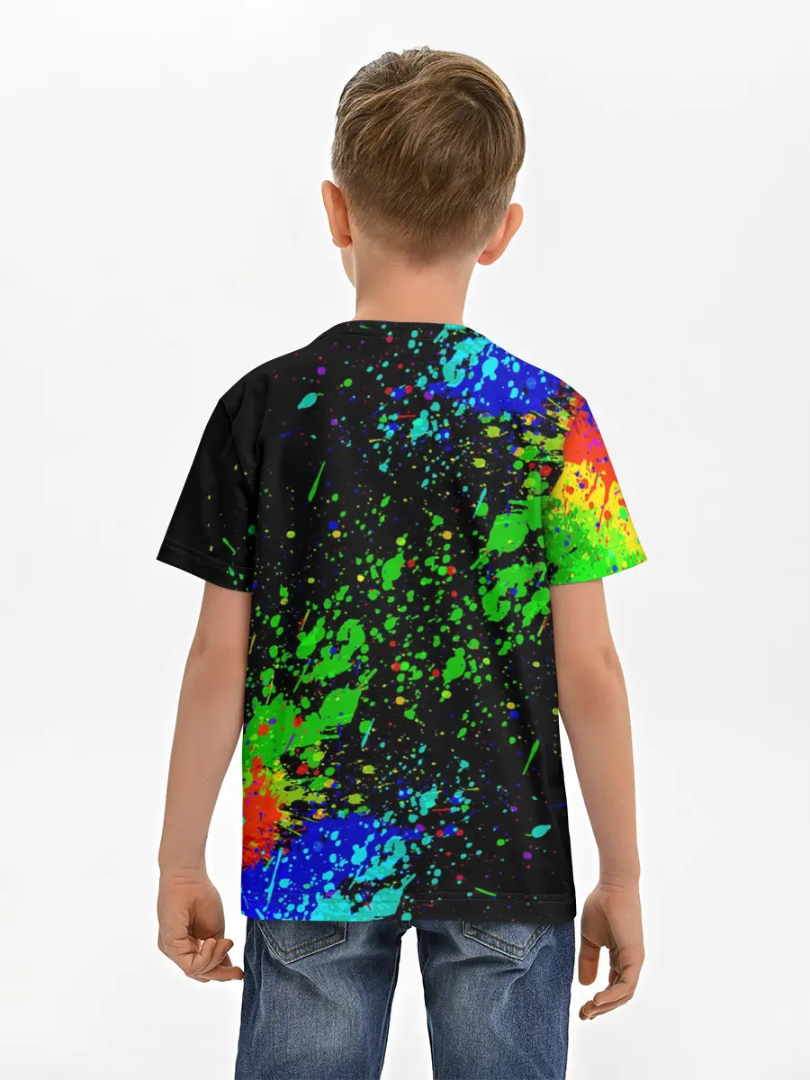Детская базовая футболка / Врывающийся Монки. Радужный фон