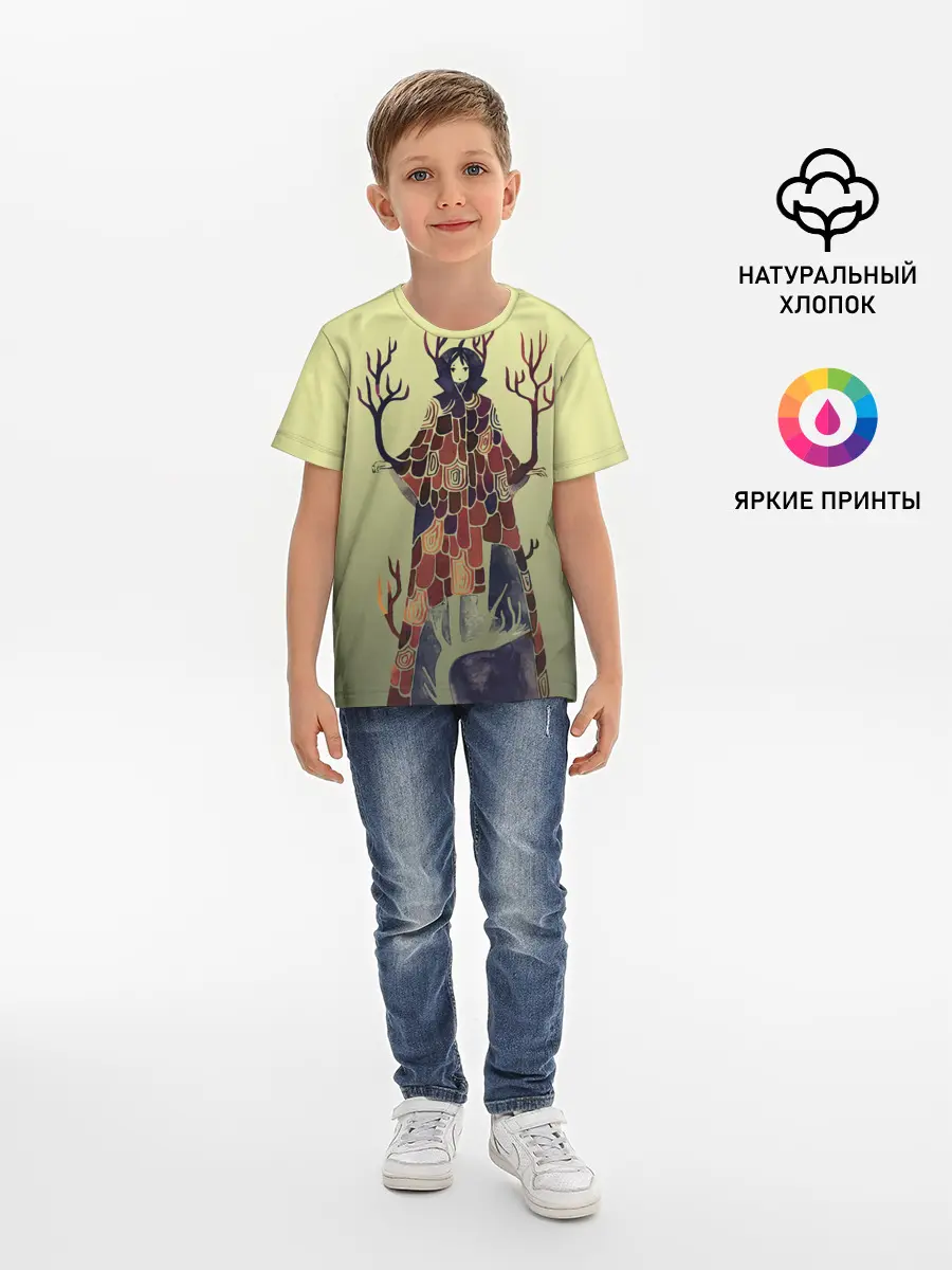 Детская базовая футболка / лесной волшебник акварель