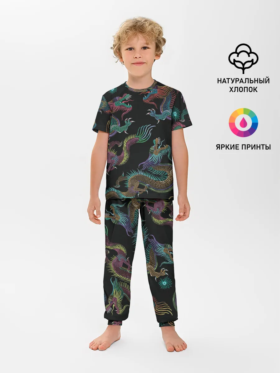Детская пижама с брюками / Цветные драконы
