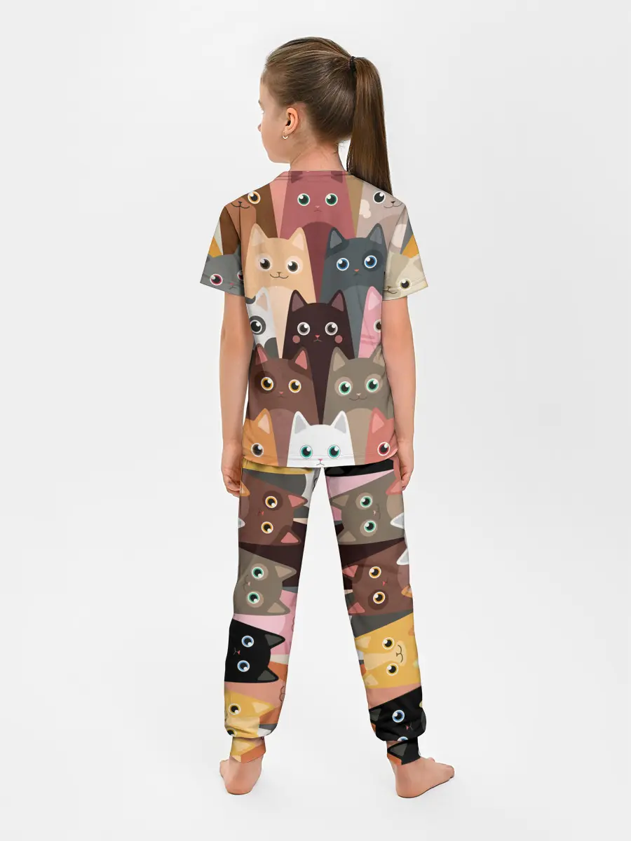 Детская пижама с брюками / Котики мультяшные