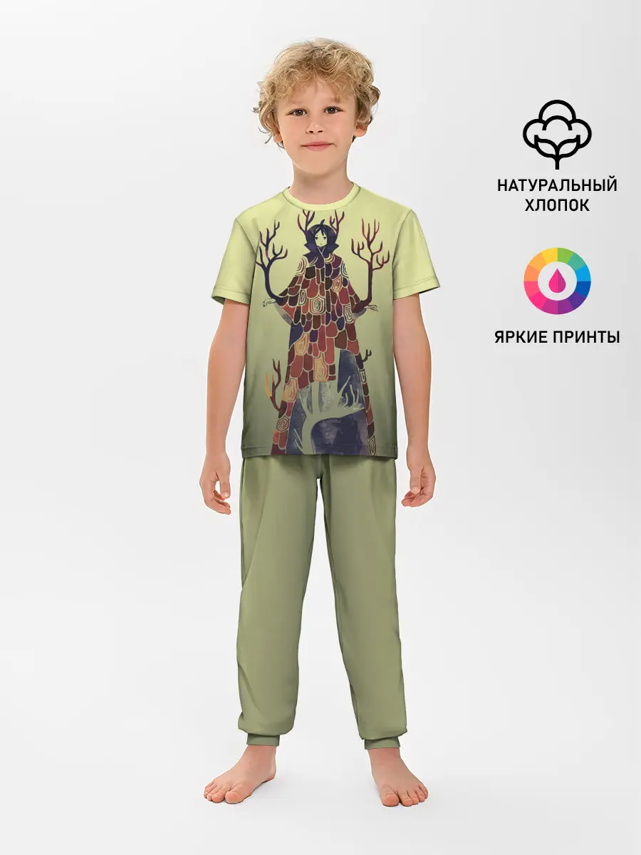 Детская пижама с брюками / лесной волшебник акварель