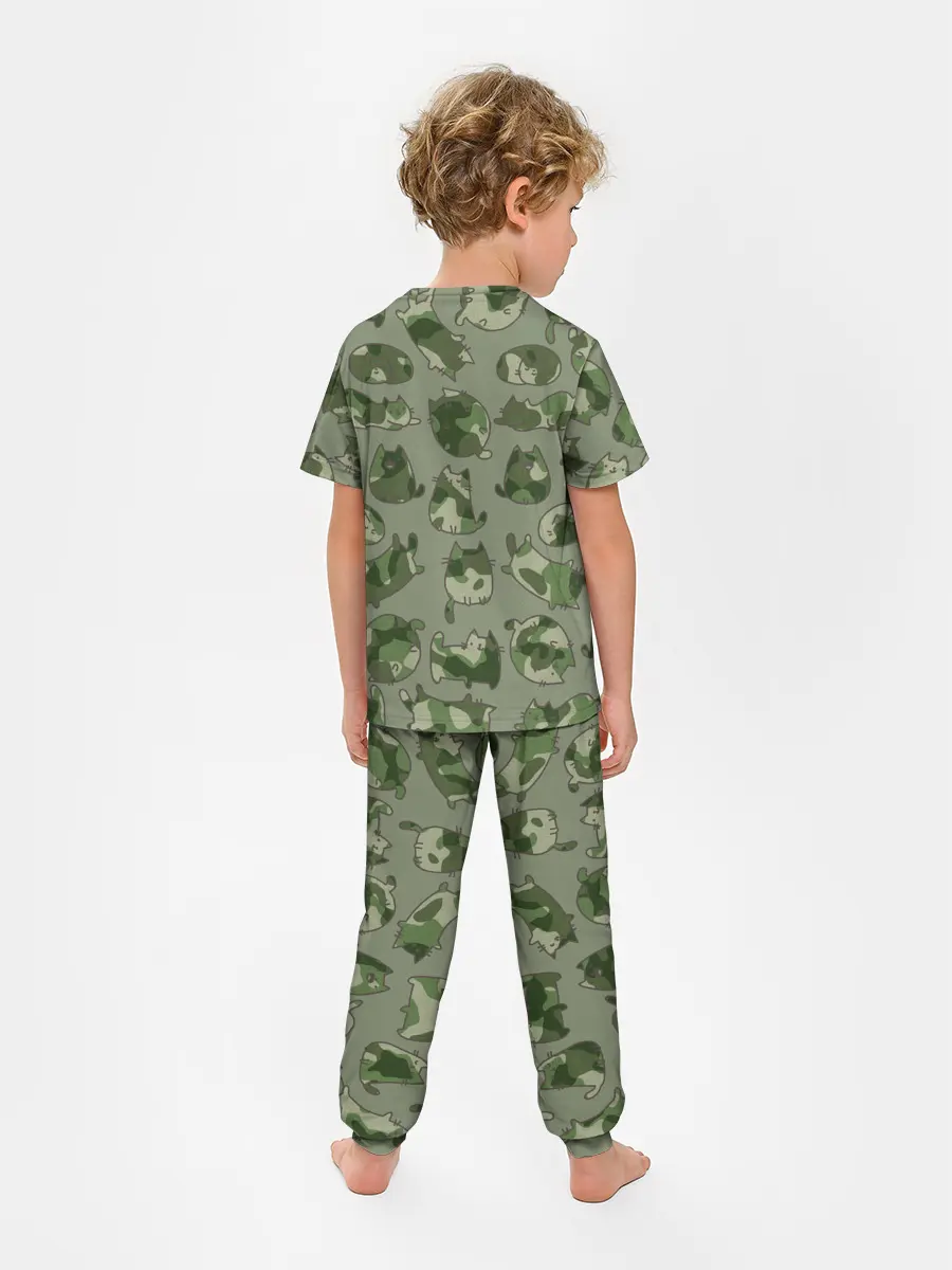Детская пижама с брюками / Камуфляж с котиками