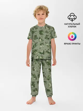Детская пижама с брюками / Камуфляж с котиками