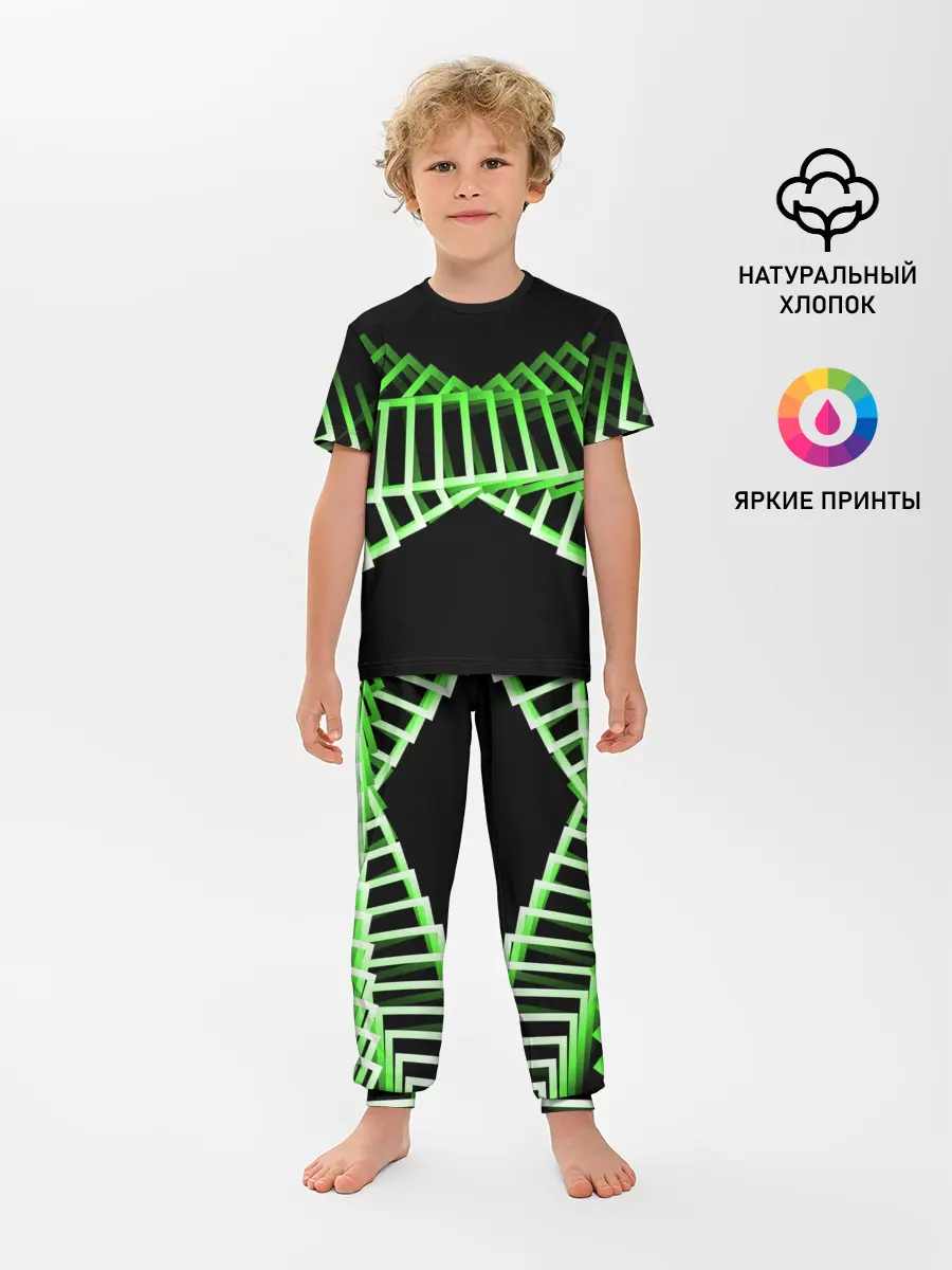 Детская пижама с брюками / Неоновые квадраты