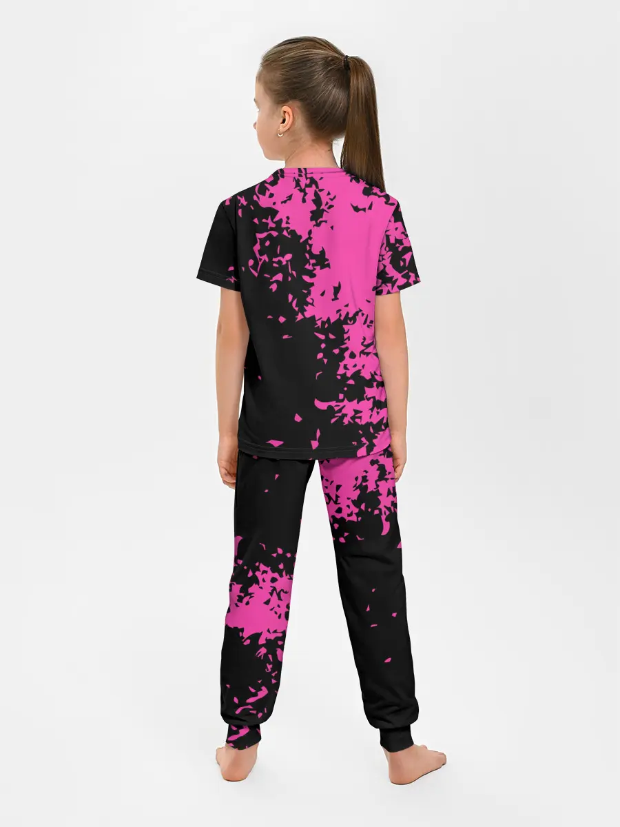 Детская пижама с брюками / Love anime розовые кляксы на черном