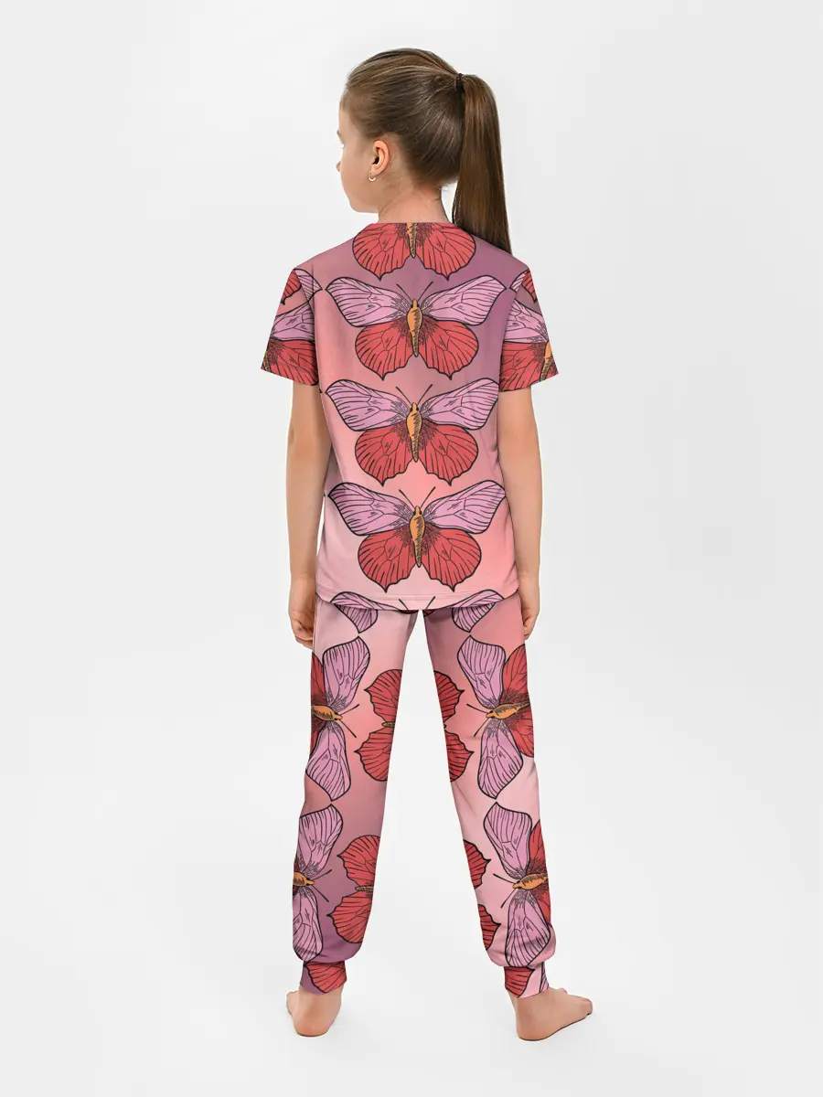 Детская пижама с брюками / Розовый принт с бабочками