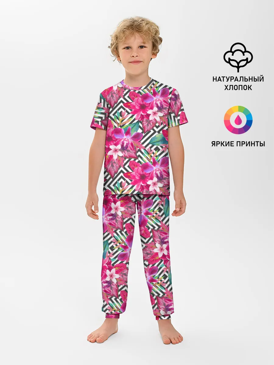 Детская пижама с брюками / Тропические цветы