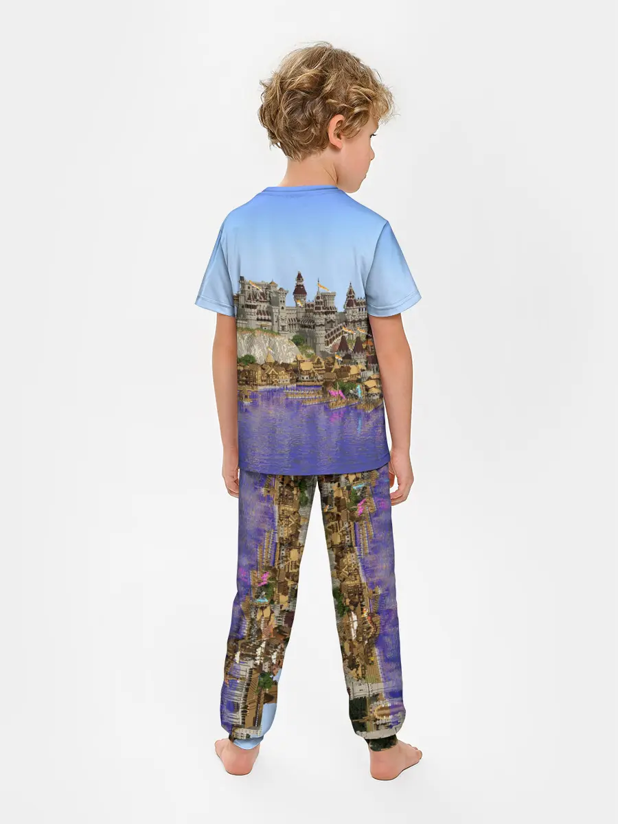 Детская пижама с брюками / Корабль и замок в манкрафт.