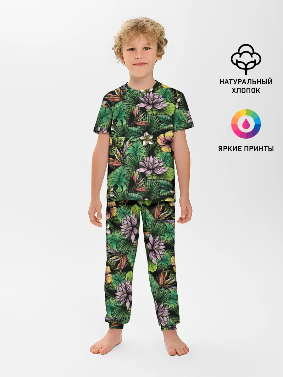 Детская пижама с брюками / Летние цветы
