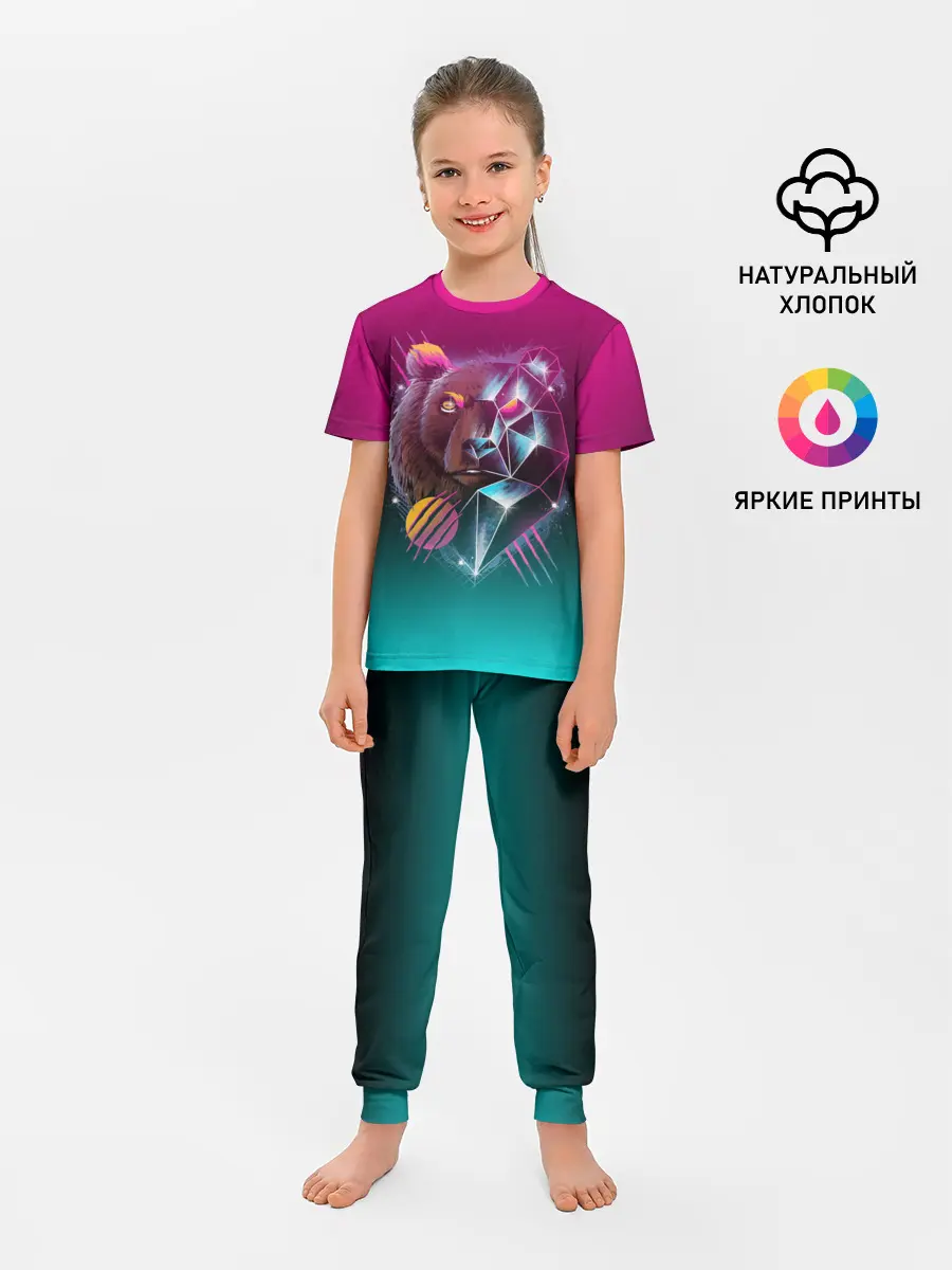 Детская пижама с брюками / RETRO CYBER BEAR NEON