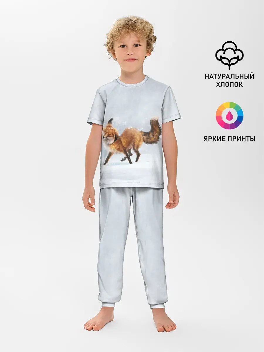 Детская пижама с брюками / Зимняя лисичка