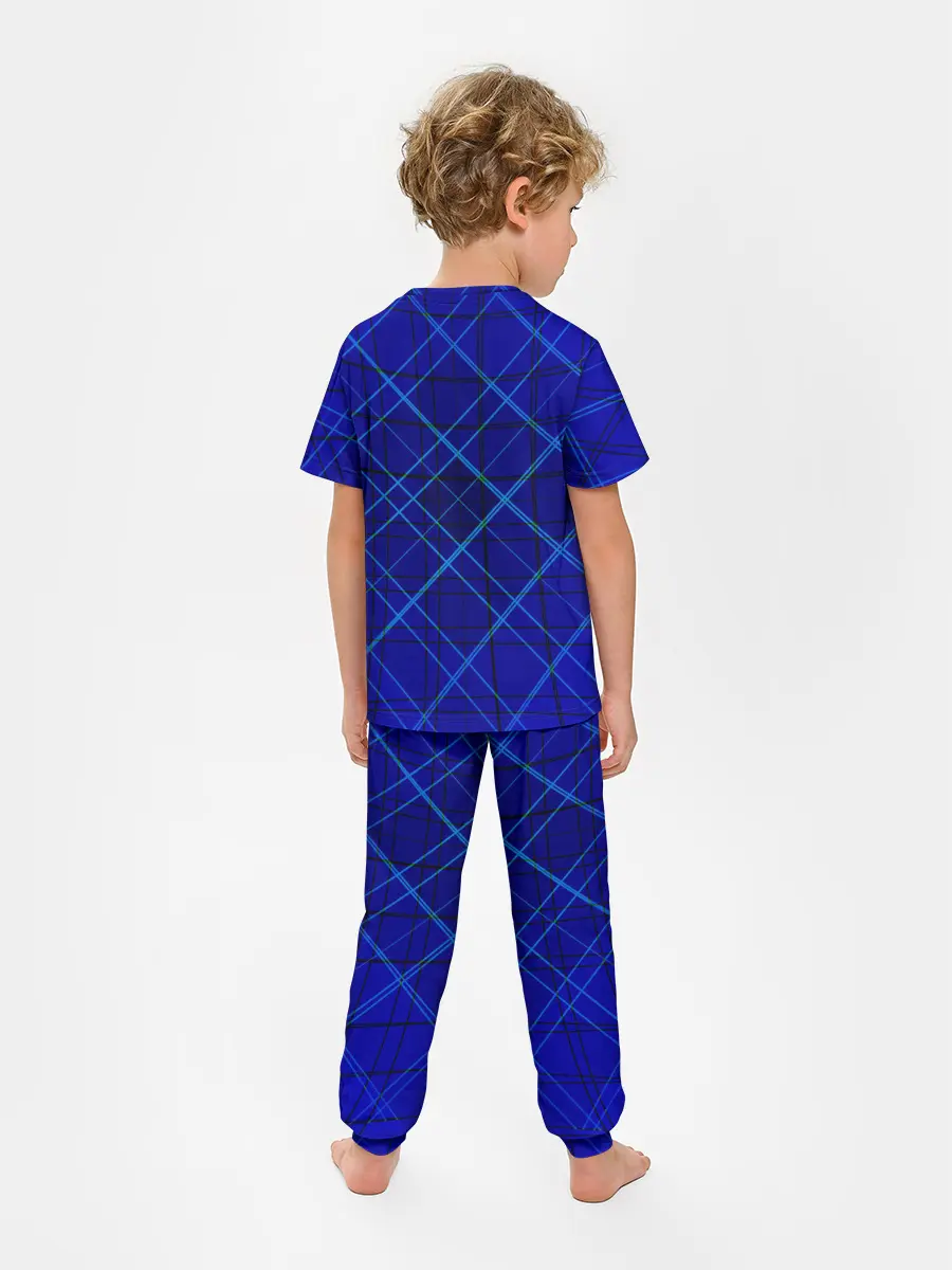 Детская пижама с брюками / Сине-черная геометрия 3D