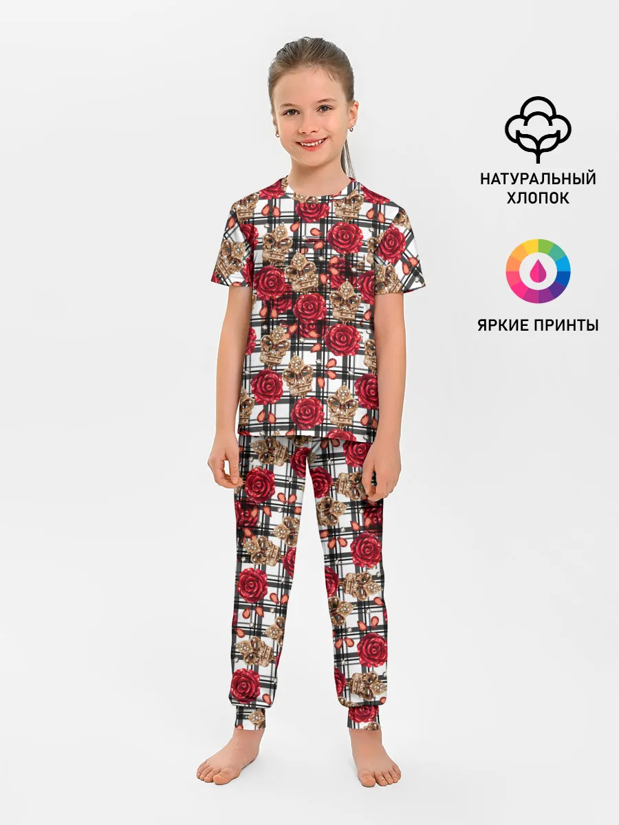 Детская пижама с брюками / Розы в клеточку
