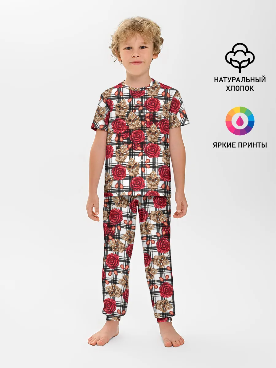 Детская пижама с брюками / Розы в клеточку