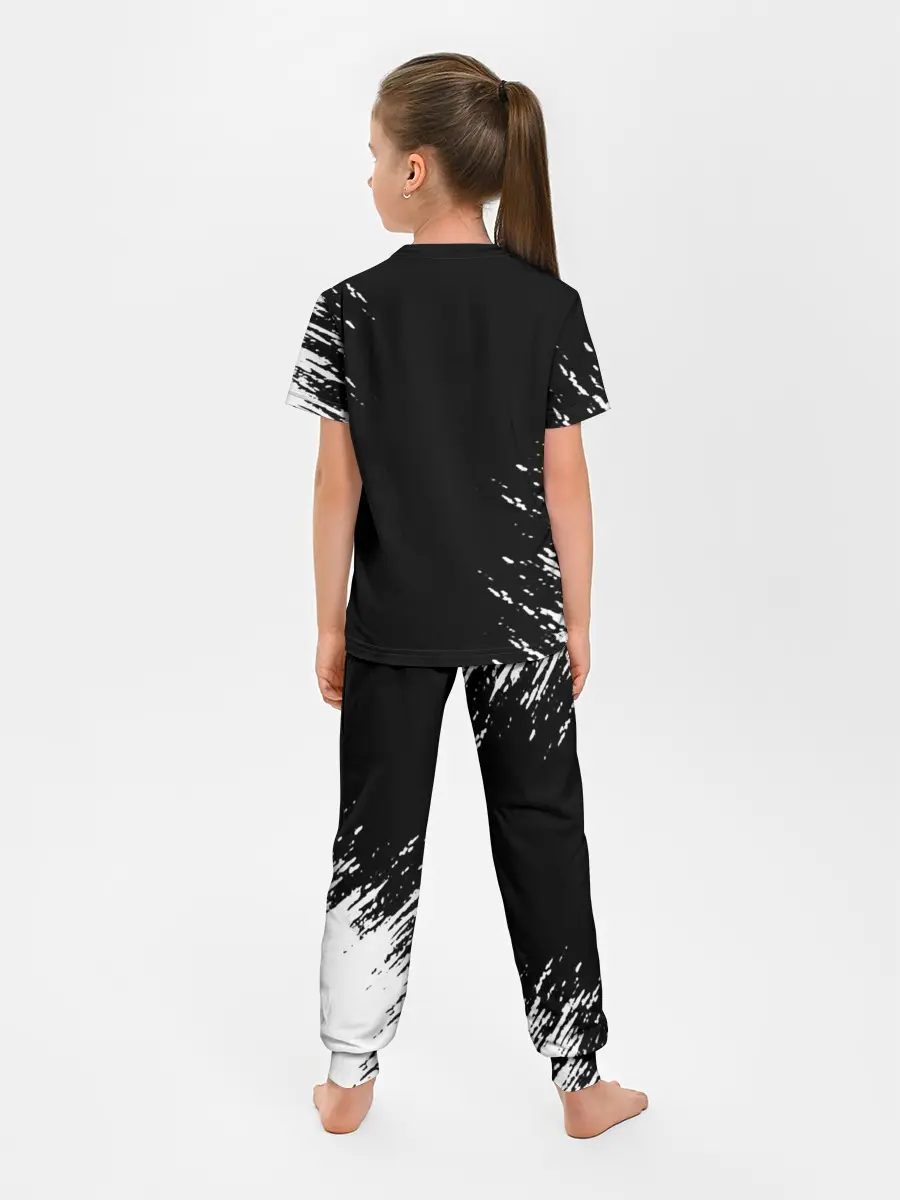 Детская пижама с брюками / Белый логотип Черный клевер на черном