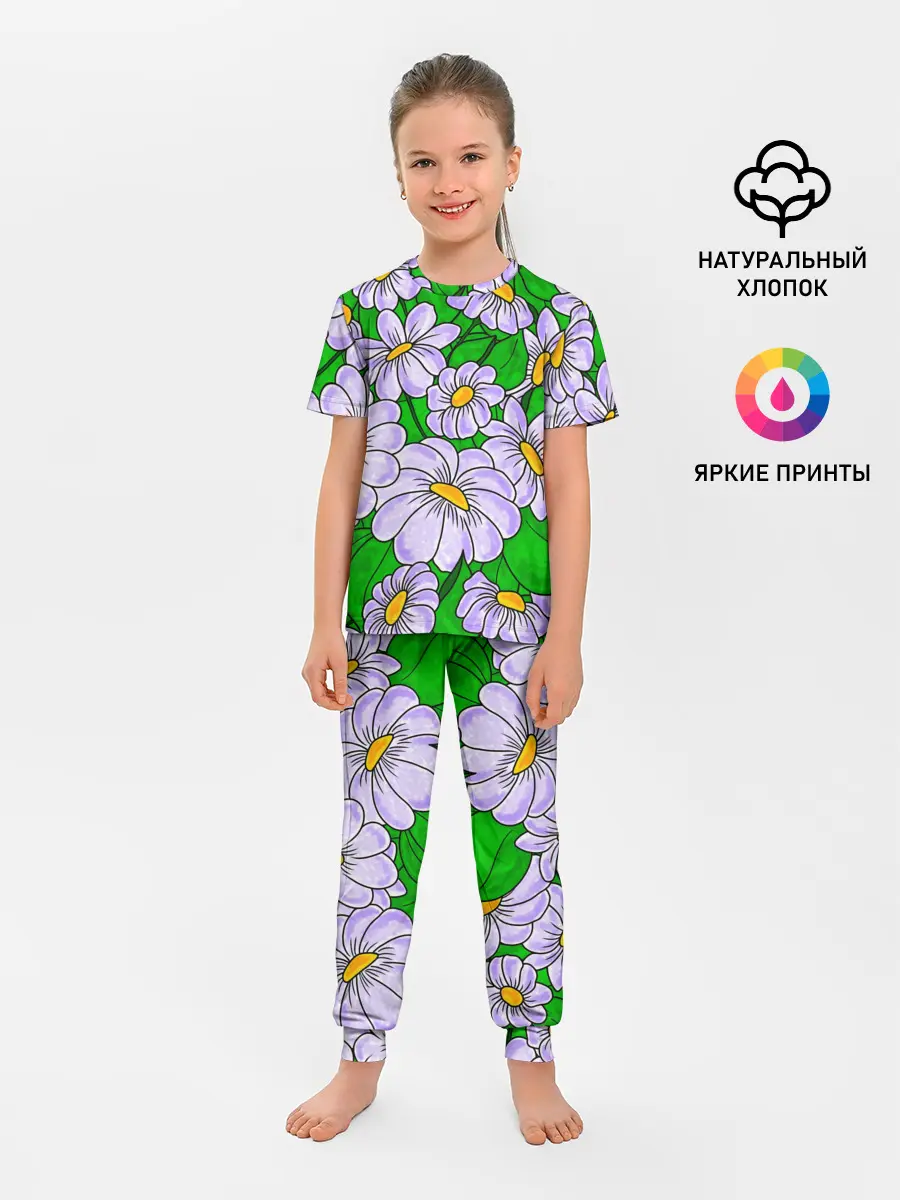Детская пижама с брюками / Цветы Лавандовые ромашки