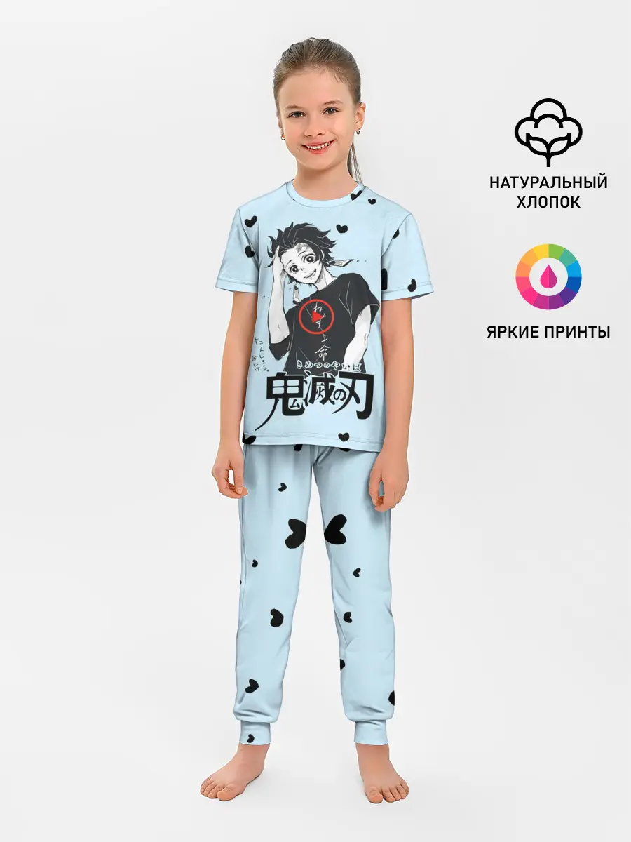 Детская пижама с брюками / Танджиро Камадо черные сердечки