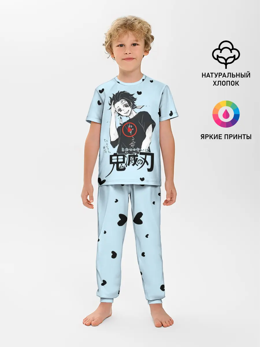 Детская пижама с брюками / Танджиро Камадо черные сердечки