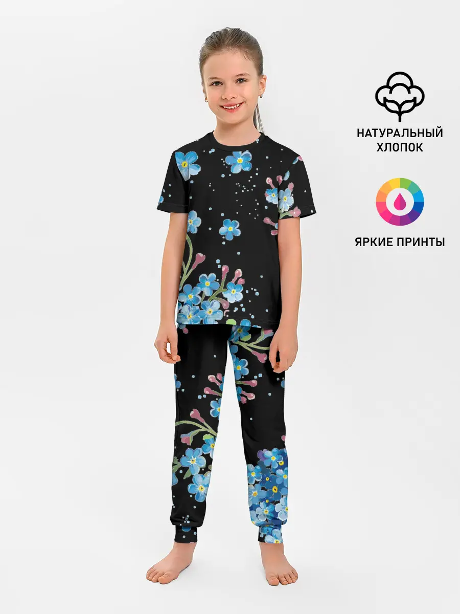 Детская пижама с брюками / Букет голубых цветов