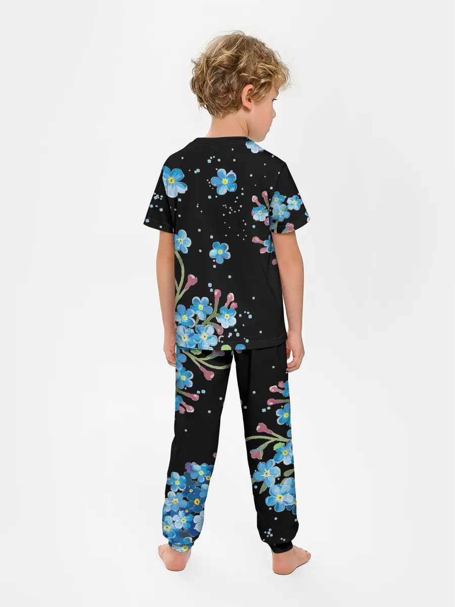 Детская пижама с брюками / Букет голубых цветов
