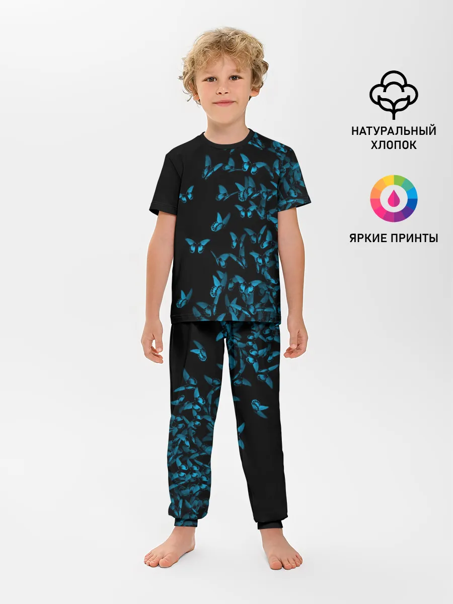 Детская пижама с брюками / Синие бабочки