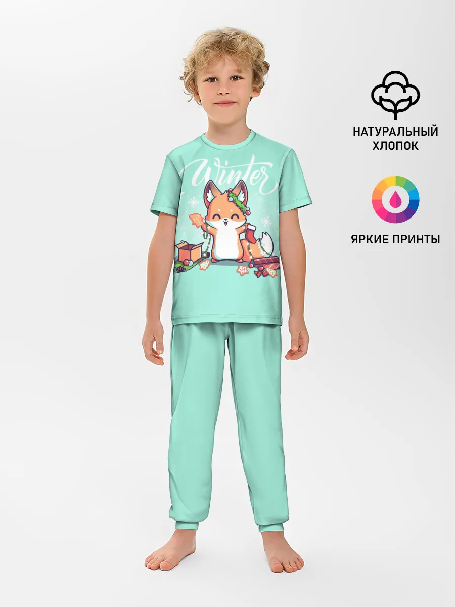 Детская пижама с брюками / Зима. Новогодний лисенок
