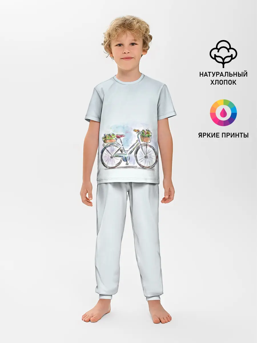 Детская пижама с брюками / акварельный велосипед