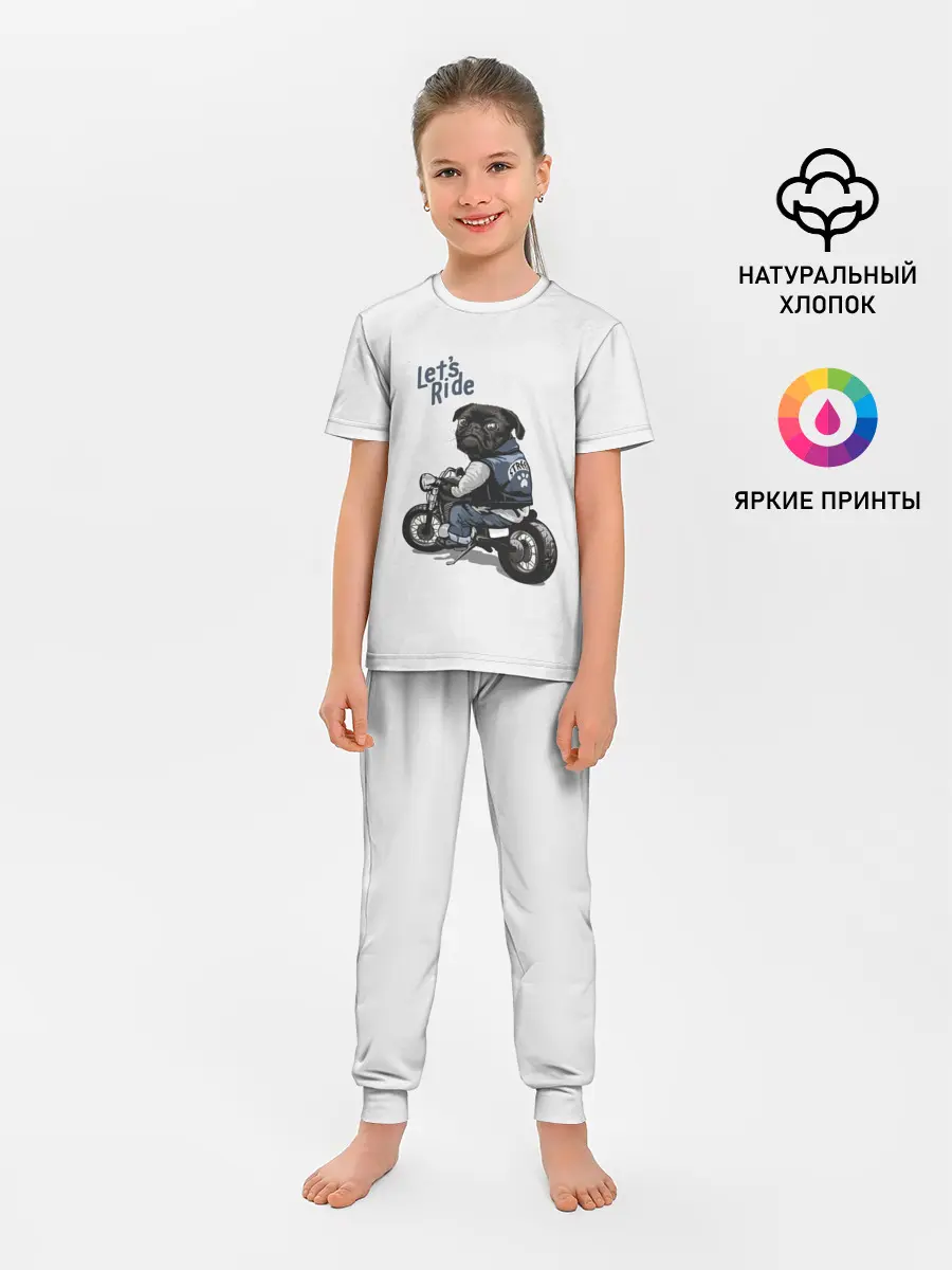 Детская пижама с брюками / Pug Rider | Байкер Мопс